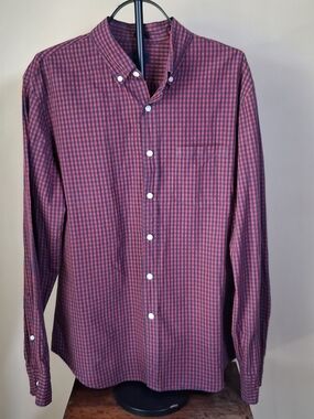 J. Crew Men’s Slim Fit Red & Blue Checked Long Sleeve Shirt; Size L